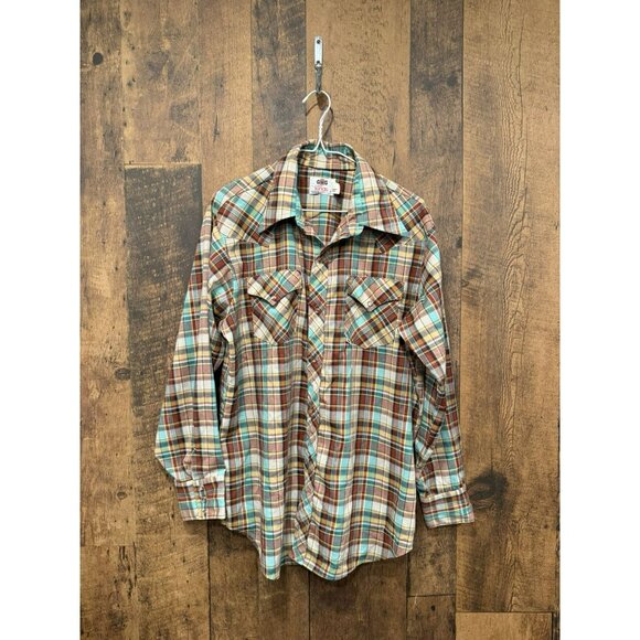 Vintage GWG Cowboy Kings Plaid Button Up Shirt Pearl Snaps Medium EUC - Picture 2 of 5